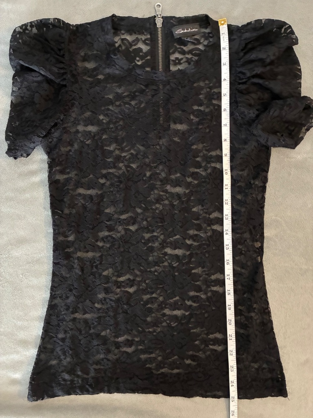 MASSIVE $10 SALE Seductions Sheer Lace 3/4 Statement Sleeve Blouse - Picture 9 of 9